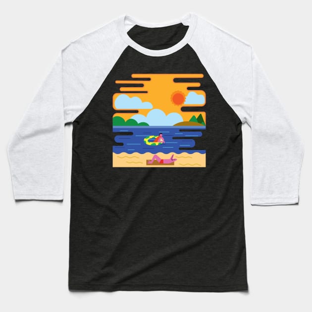 Sunbathing on the beach in a happy mood Baseball T-Shirt by tepy 